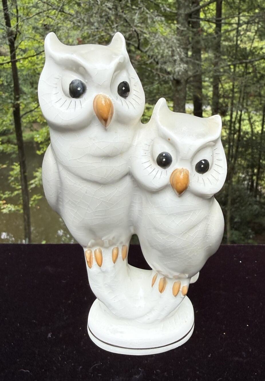 Owls Nippon Japan Bird Animal Figurine Mama and Baby EUC